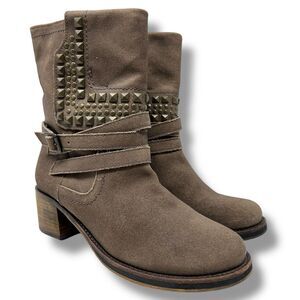 Vince Camuto Donato Coffee Brown Studded Leather Motorcycle Ankle Boots 6